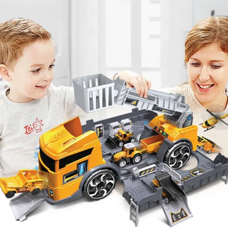 

Детская игрушка трактор контейнерный грузовик Инерционная модель автомобиля набор для хранения парковки раздвижные игрушки для мальчиков...