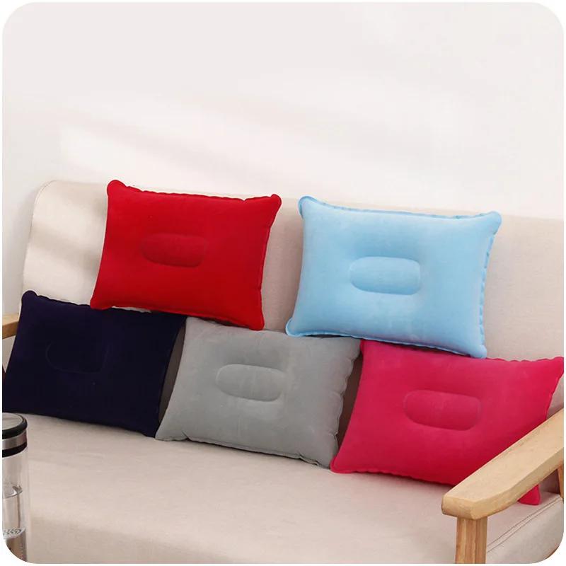 

2023 Outdoor pvc pillow travel camping thick flocking rectangular inflatable pillow nap partner square pillow