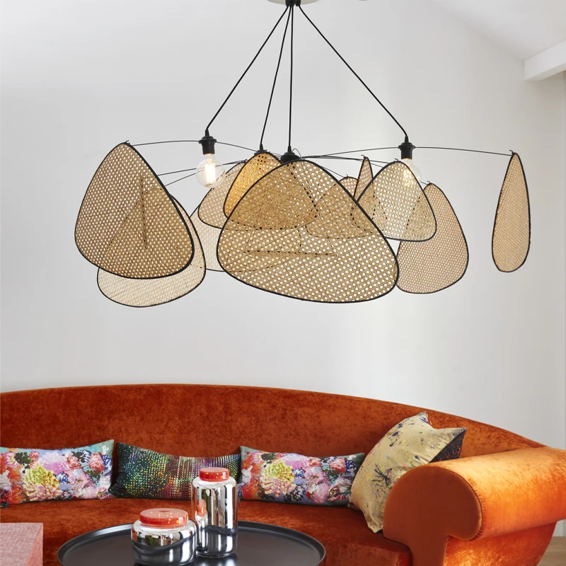 Living Room Chandelier Dining Room Leaf Grid Rural Hand Made Rattan Art screen Lamp Bedroom home Decor