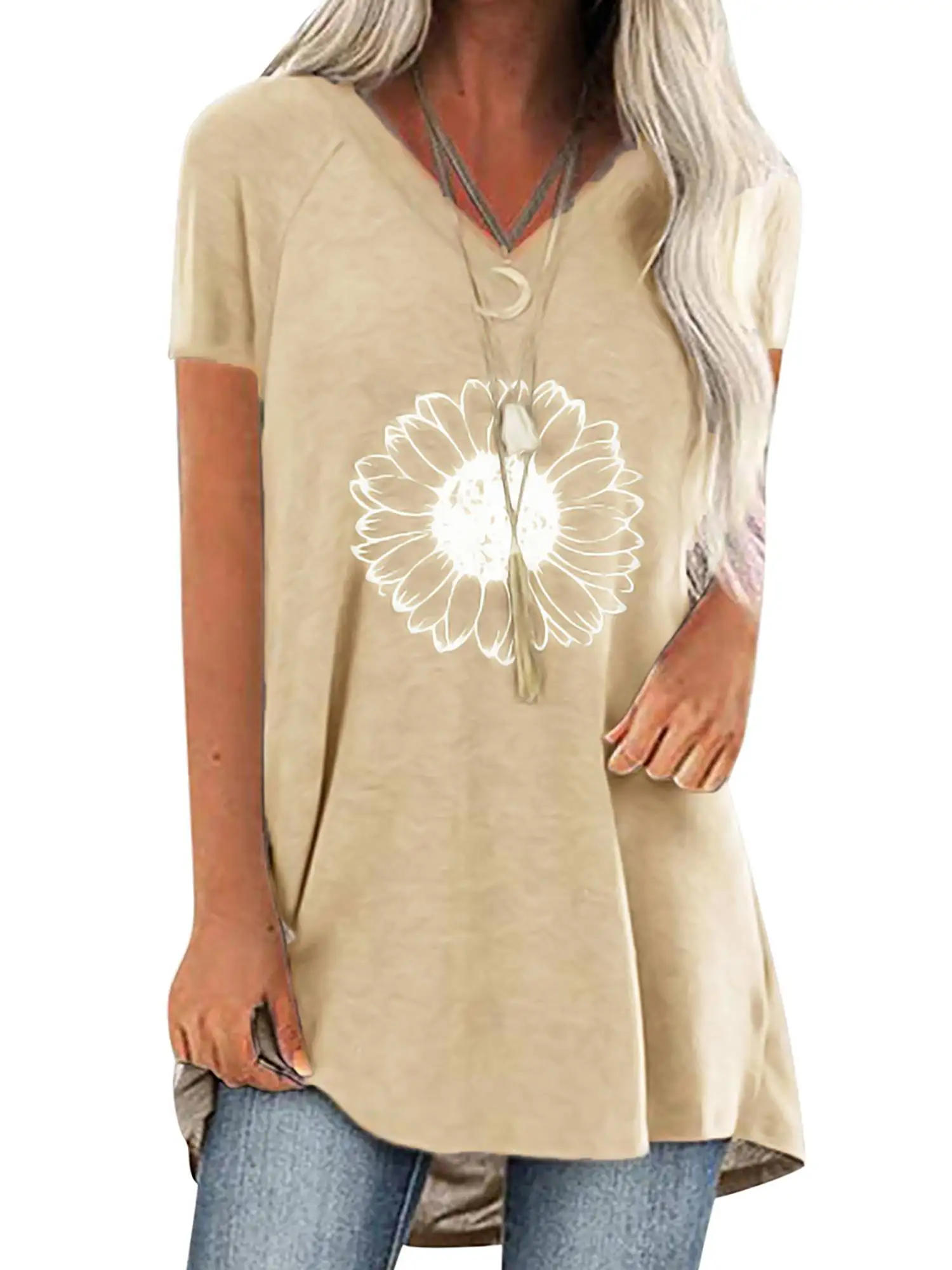 

Футболка женская оверсайз с V-образным вырезом, пляжный пикантный Свободный пуловер с коротким рукавом, Повседневная Уличная одежда, лето ...