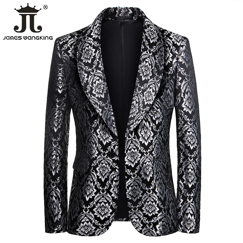 

Boutique Slim Print Jacket Men Suit Prom Banquet Tuxedo Groom Wedding Dress Social Formal Suit Stage Host Costume
