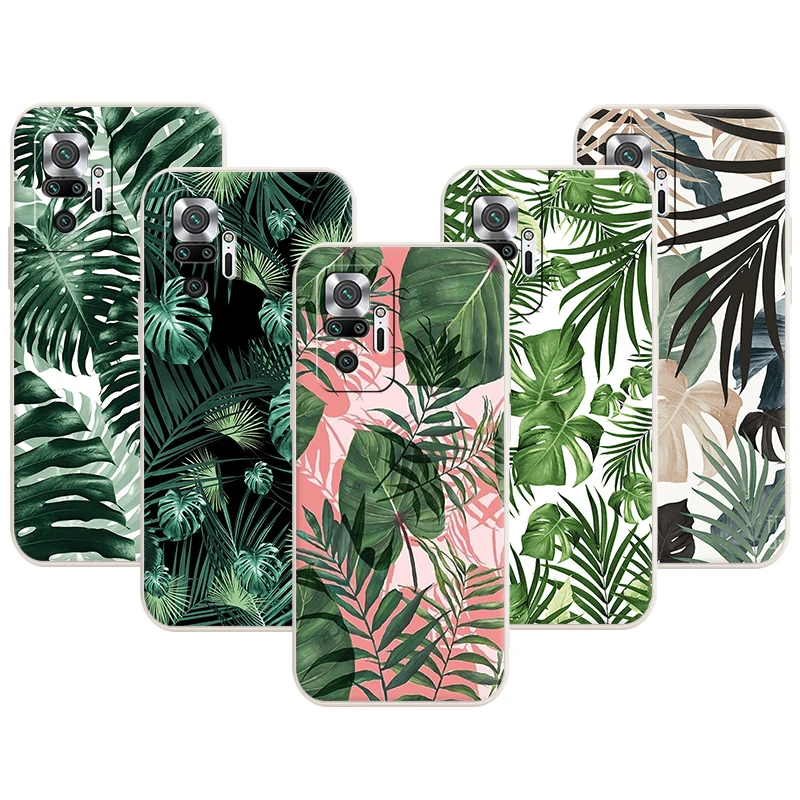 

Green leaves Leaf Phone Case for Redmi Note 11 Pro 10 10S 9 8 8T K50 K40 9A 9C 9T 7 7A Liquid Silicone Back Cover Shell Caso