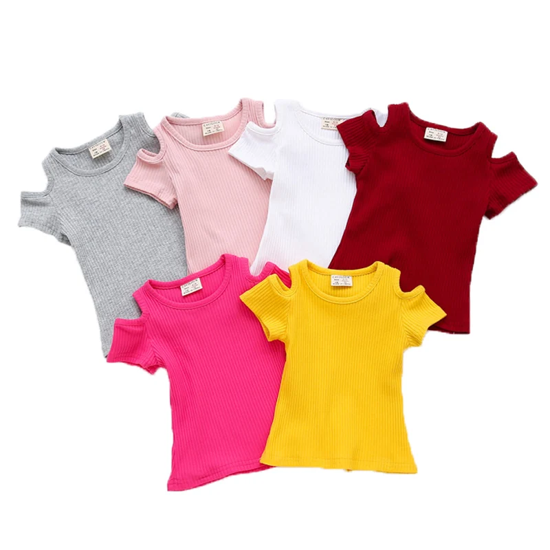 

Off Shoulder T Shirt Girls Solid Elastic Shirt Summer Casual Toddlers Baby Girl Short Sleeves T-shirt Tops Kids Infant