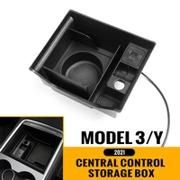 1x for tesla model 3 y 2021 absflocking car central control armrest storage box cup holder organizer auto interior accessories