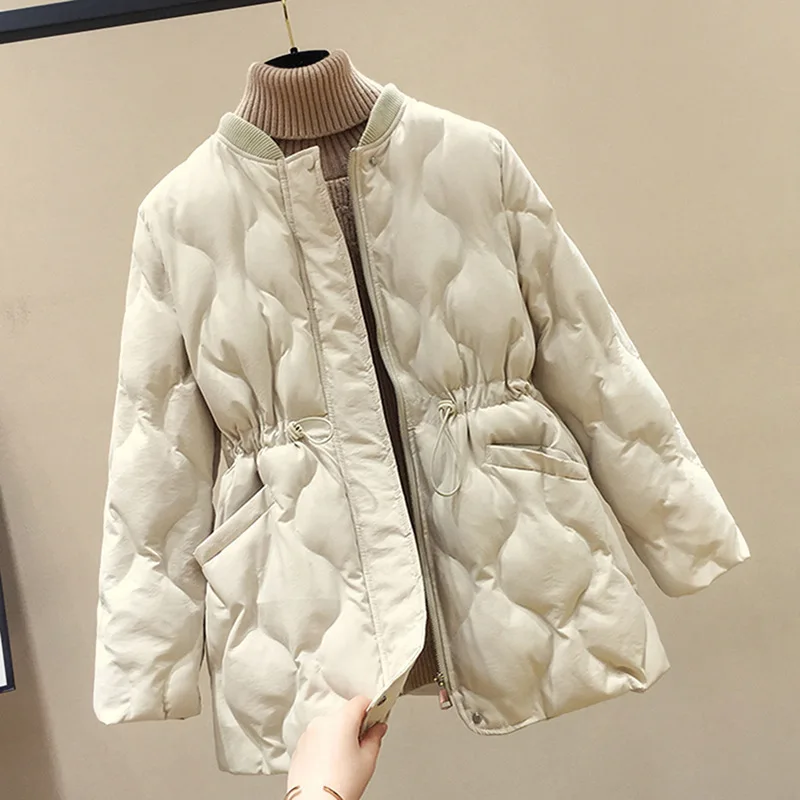 Fur Collar Down Jacket Female Winter 2023 Demi-season Spring Leather New In Outerwear Shirts and Blouses Waist Retraction