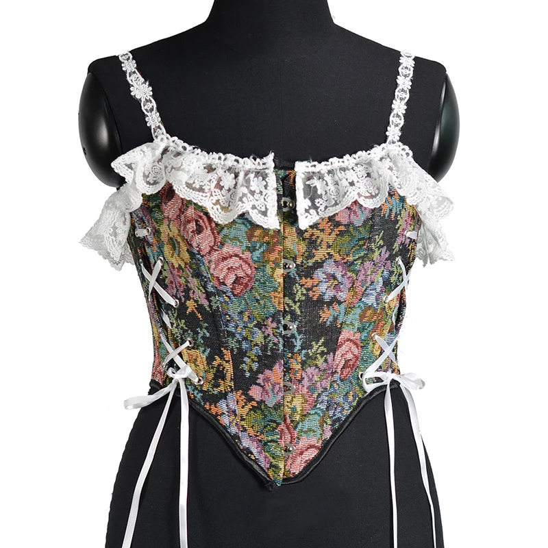 

2022 New Lace Up Corsets Bustiers Overbust Waist Trainer Embroidery Sexy BonedCorset Burlesque Costumes Corselet Halloween black