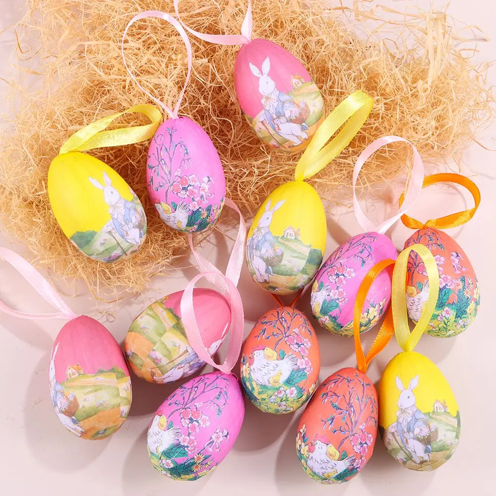 

12pcs Foam Easter Eggs Happy Easter Party Decorations for Home Colorful Bunny Bird Egg Hanging Ornament DIY Craft Kids Gifts Toy