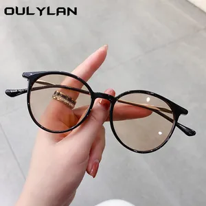 Oulylan New Classic Round Sunglasses Men Metal Frames Anti Blue Light Glasses Frame Retro Colored Su