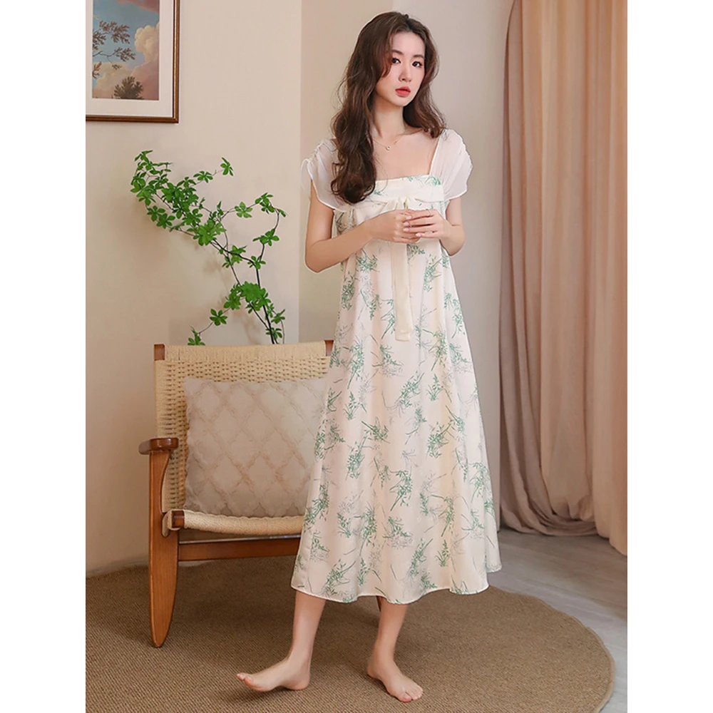 

2023 New Ice Silk Suspended Nightgown Women Summer New Thin Imitation Silk Pajama Dress Long High Grade Home Furnishing Outwear