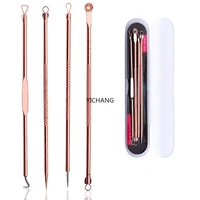 rose gold 4pcsset blackhead comedone acne pimple belmish extractor vacuum blackhead remover tool spoon for face skin care tool