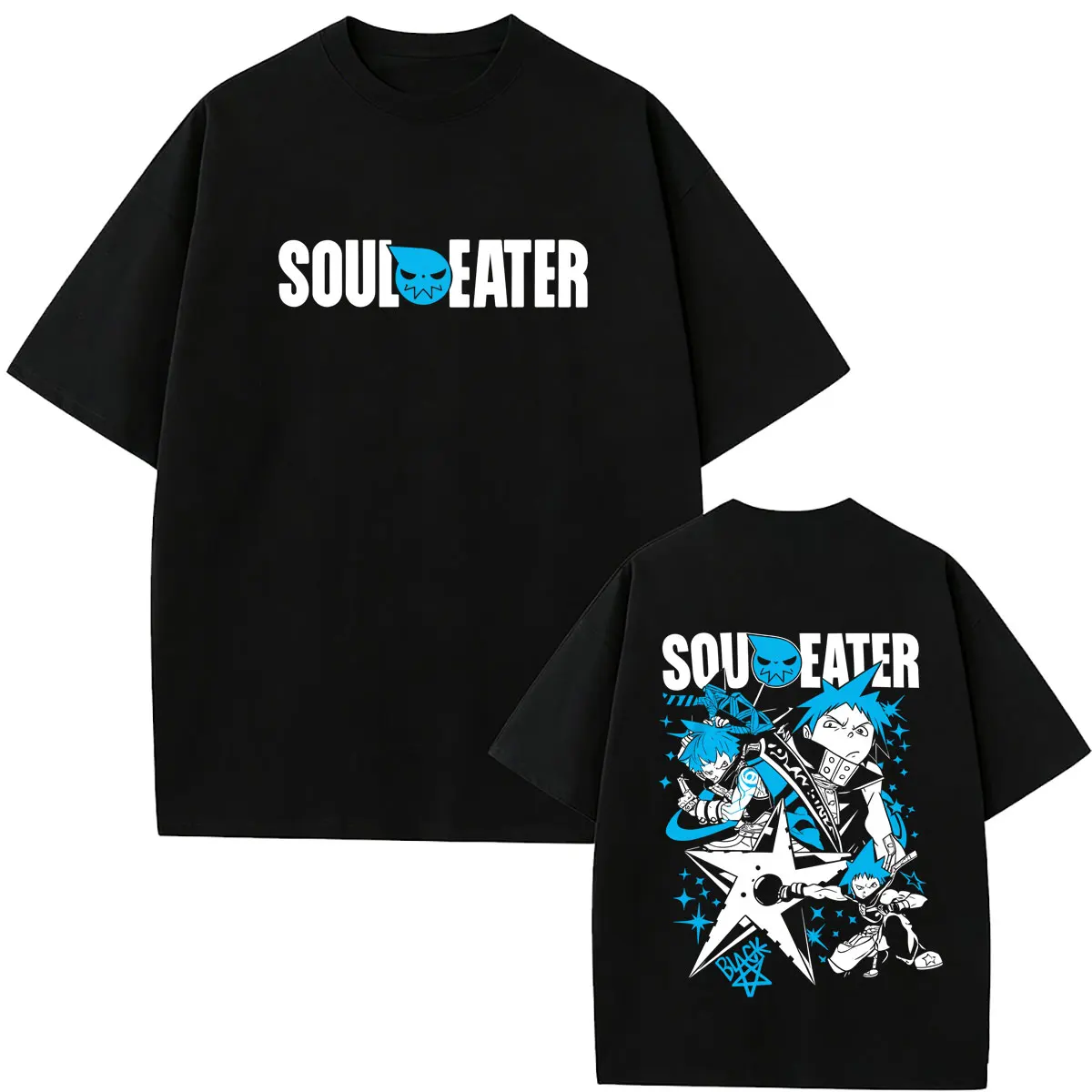 Фото Горячая распродажа: Футболка с графическим принтом «Аниме Soul Eater Black Star», мужская ретро-футболка в стиле манга, модная повседневная футболка оверсайз для мужчин и женщин, уличная одежда №3