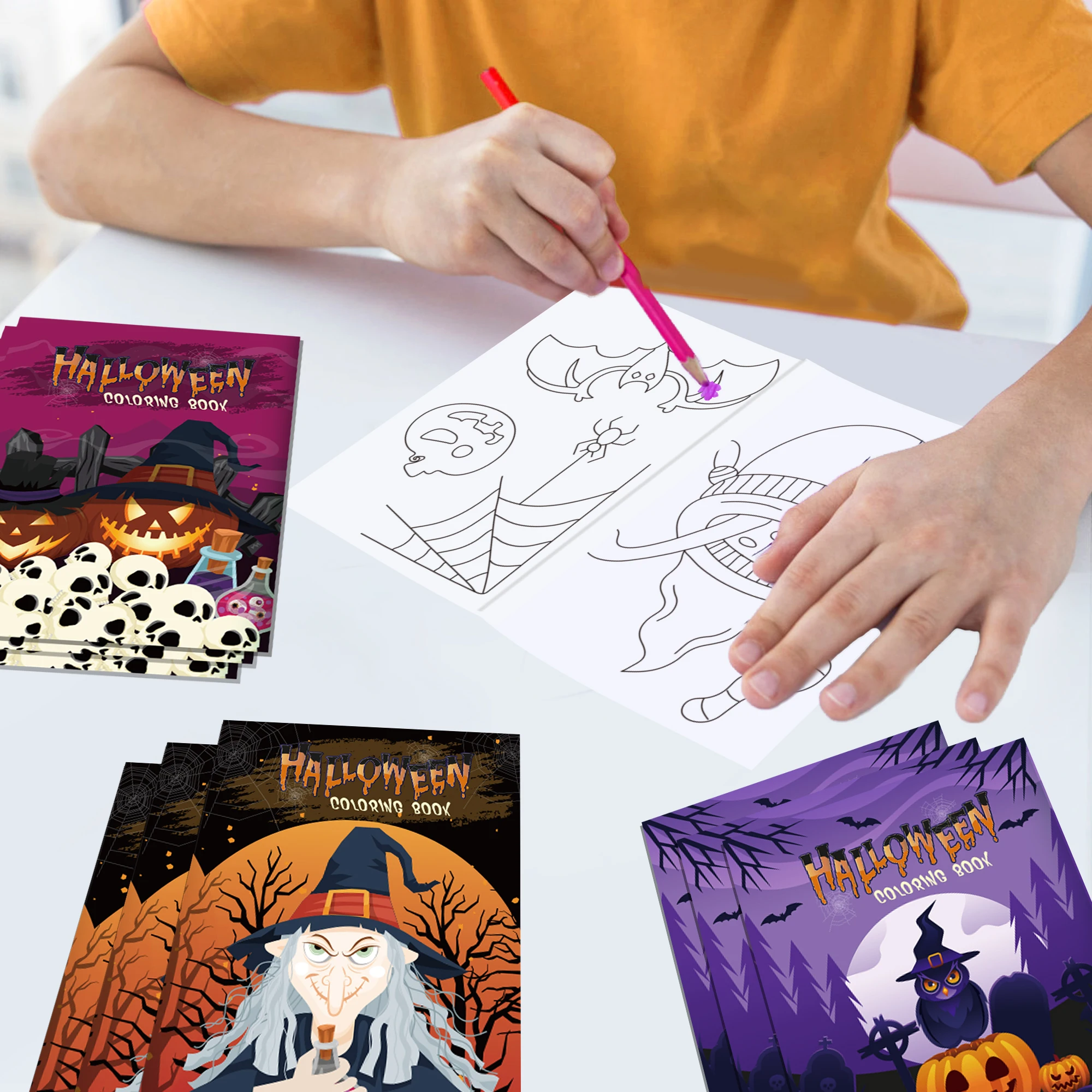 

12Pcs Halloween Graffiti Diy Graffiti Scroll Color Filling Paper Painting Educational Toys for Girls Boys Gift