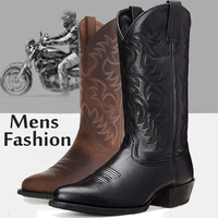 vintage motorcycle knight cowboy boots western boots high quality embroidered mid calf leather boots casual designer male shoes
