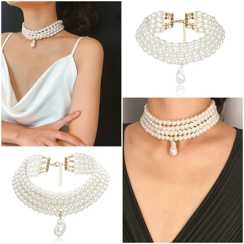 

Simple temperament, round geometric necklace, multi-layer rice shaped pearl shaped pendant, female jewelry and gifts