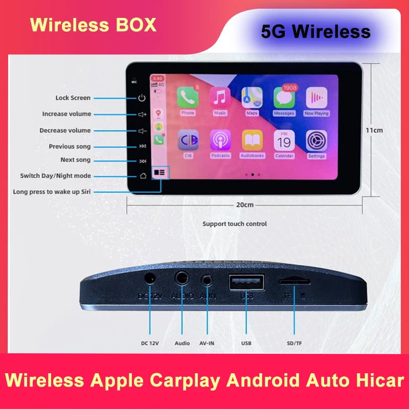 

Wireless Apple Carplay Android Auto Hicar 7 Inch CAR AI BOX Multimedia Radio