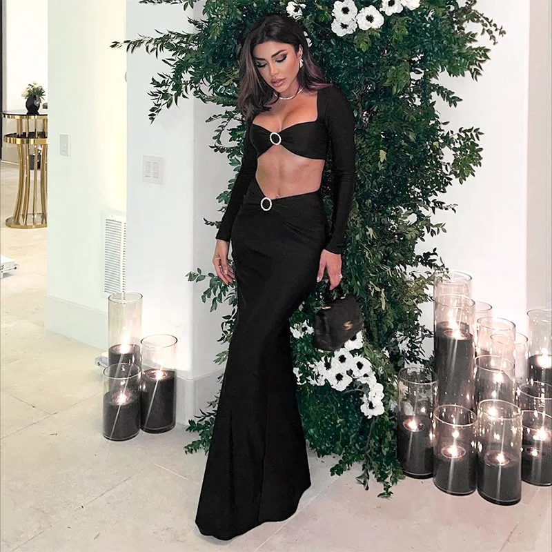 Весенне-осенний сексуальный женский комплект укороченный топ с длинными