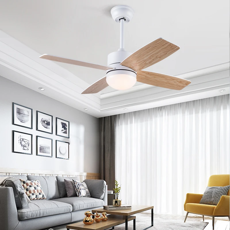 Nordic White 36/42Inch Wooden Ceiling Fans With LED Lights Remote Control Dc Motor 40W Lamp Pendant Fan For Home Bedroom