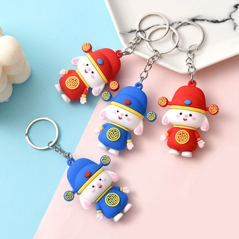 

New Year Rabbit Key Chain God of Wealth Rabbit Keychain Car Key Chain Ring Student Bag Pendant Bunny Hanging Accessories Decors