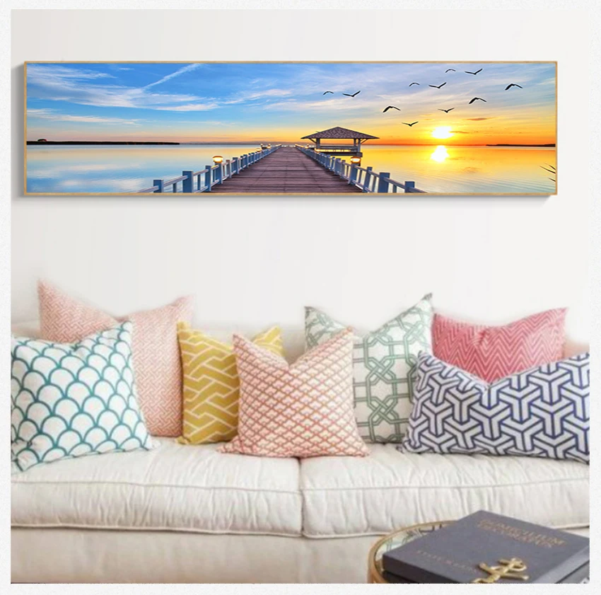 Картина на холсте панорамная Скандинавская Настенная картина для гостиной Sunsets