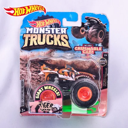 

Original Hot Wheels Car Monster Truck Diecast 1:64 Voiture Tiger Shark Giant Wheels Kids Boys Toys for Children Birthday Gift