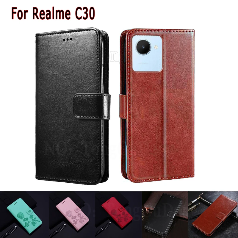 

Carcasas Realmi C30 RMX3581 Funda Leather Wallet Flip Case for Realme C35 C31 C21 C25 C21Y C25Y C20A C15 C17 C11 C12 Phone Cover