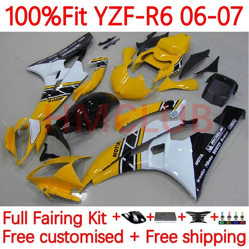 

Injection Body For YAMAHA YZF-R6 YZF R6 600CC R 6 600 CC YZF-600 YZFR6 2006 2007 YZF600 06 07 OEM Fairings 26No.9 Yellow white