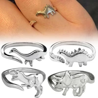 punk style dinosaur ring long neck dargon stegosaurus cute animal ring opening adjustable ring men women couple jewelry gifts