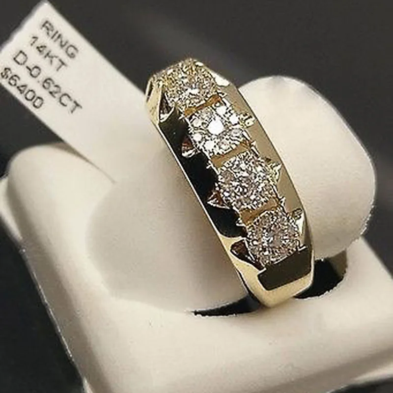 Yellow Gold Mens Diamond Band Pinky Ring Anniversary Gift Engagement Wedding Rings Jewelry