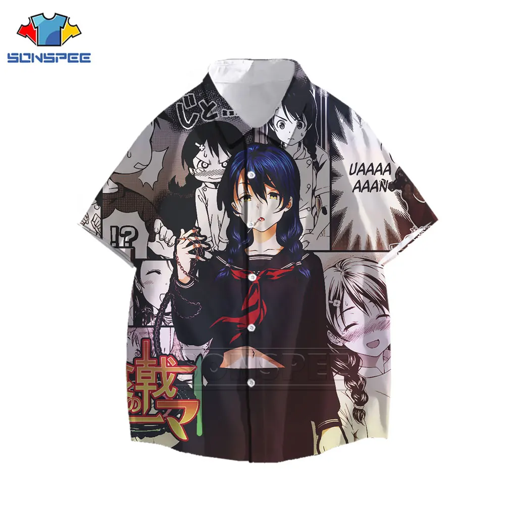 Hot Sale European American Man's Shirt Sexy Kawaii Anime Girl Printed Shirt Casual Fashion Single-Breasted Cardigan Hawaiian