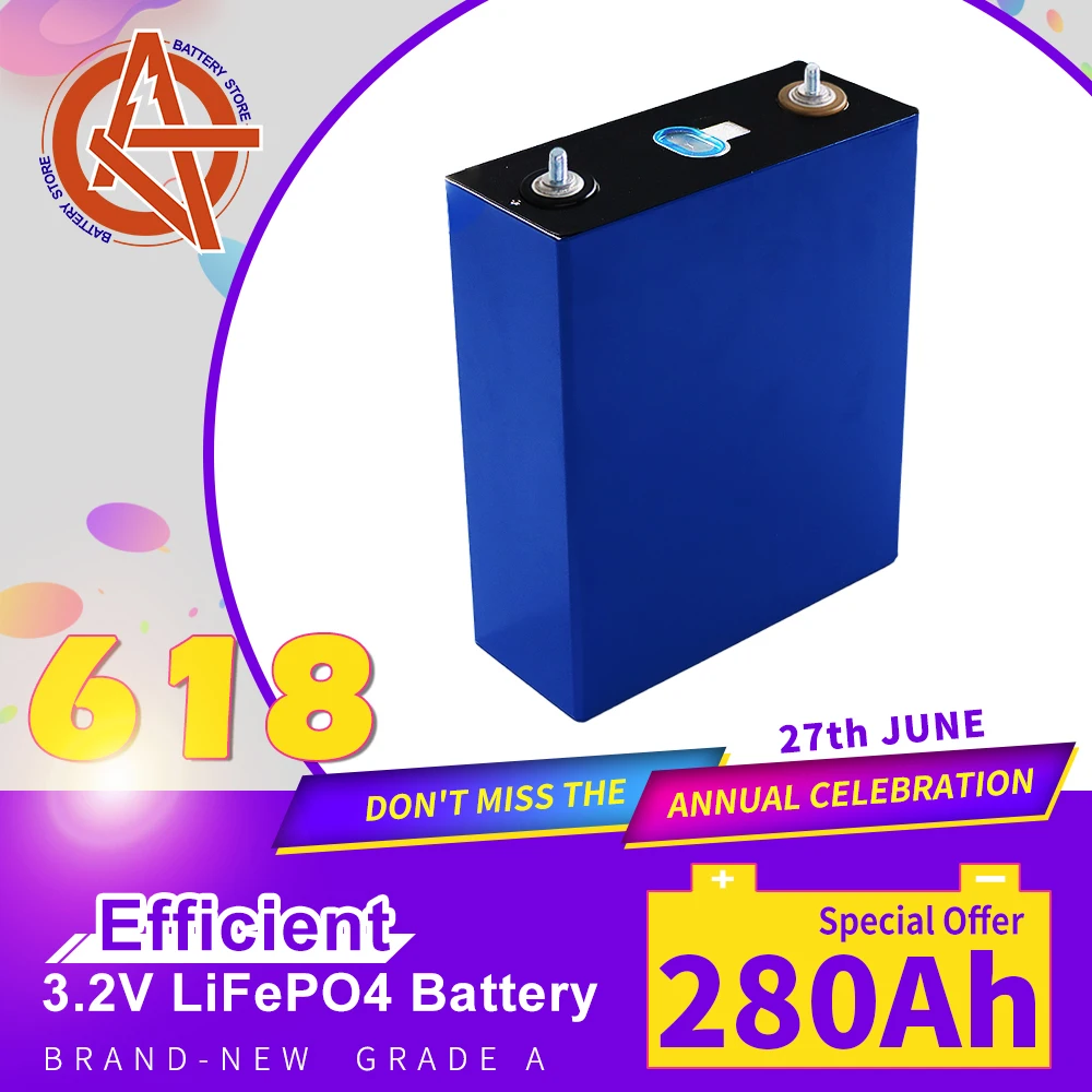 

3.2V 1/4/8/16/32PCS 280AH Lifepo4 Solar Cell DIY 12V 24V Lithium Iron Phosphate Battery Pack Suitable For RV Electric Golf Cart