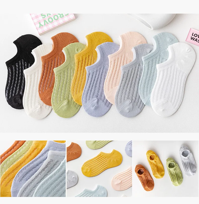 100 Pairs Mesh Ventilation Invisible Women Boat Socks Summer Pink Girls Lady Spring Autumn 35-40 Solid Color High-heeled Shoes