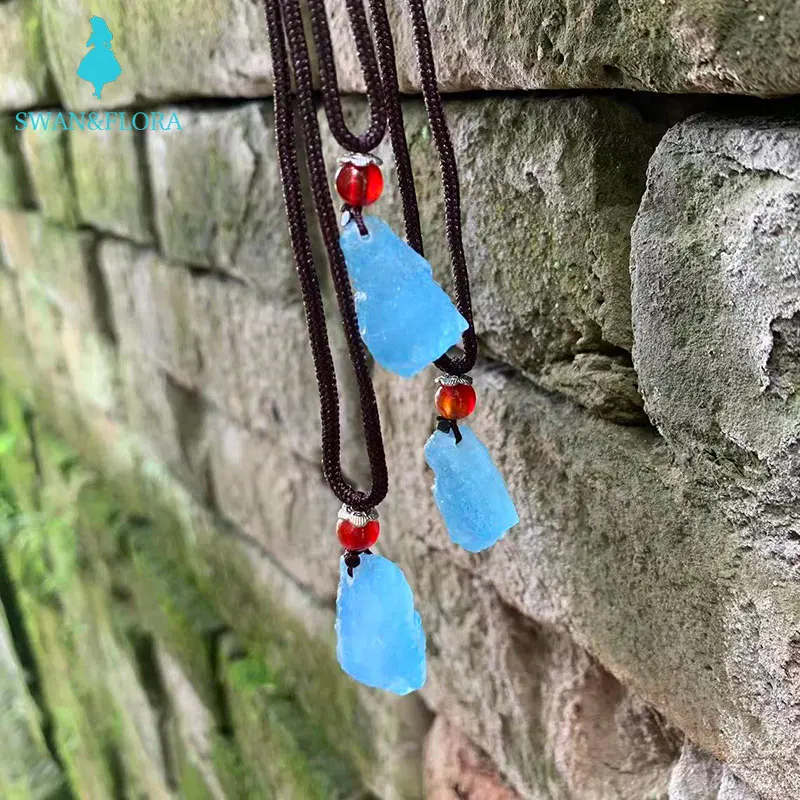 

Natural Aquamarine Stone Pendant Necklace Single Design Semi-Precious Pendants Rough Raw Blue Jewelry Women Gifts