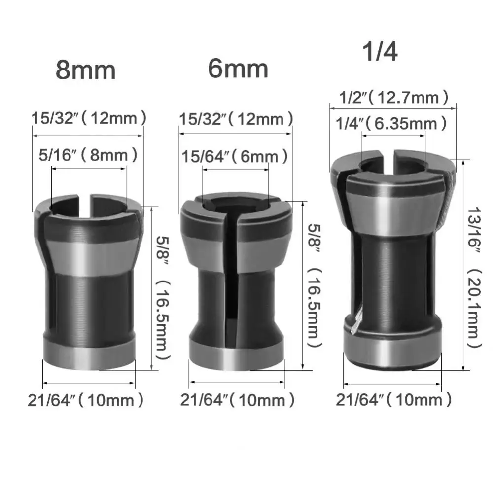 

3Pcs Shank Router Tool Adapters Holder Collets Chuck Engraving Trimming Machine Router High Precision Adapter Collet