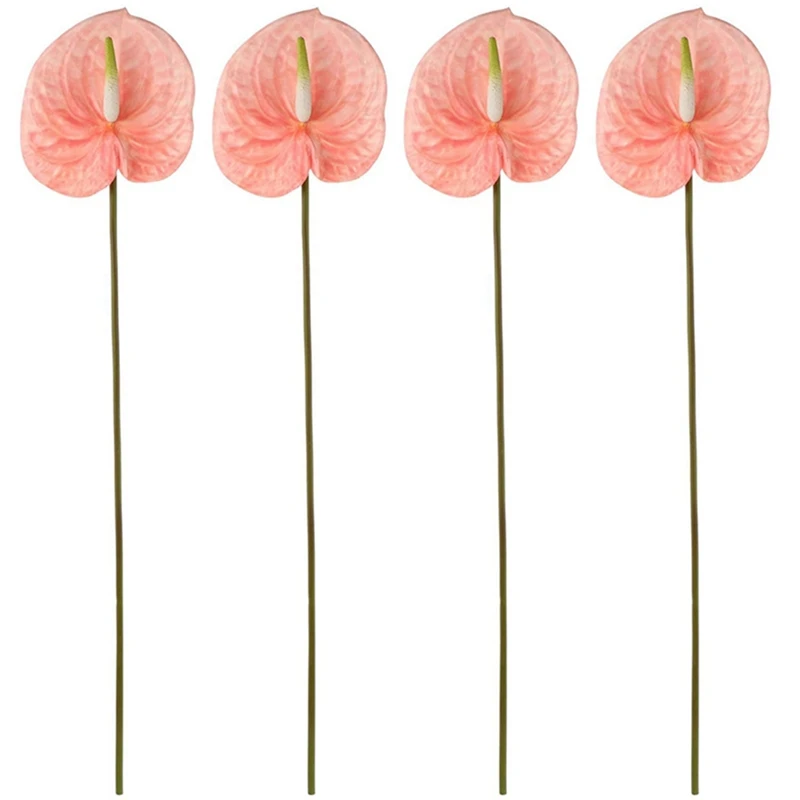 

Искусственные цветы антуриума, 4 шт., букет для домашнего декора, свадебная Цветочная композиция розового цвета