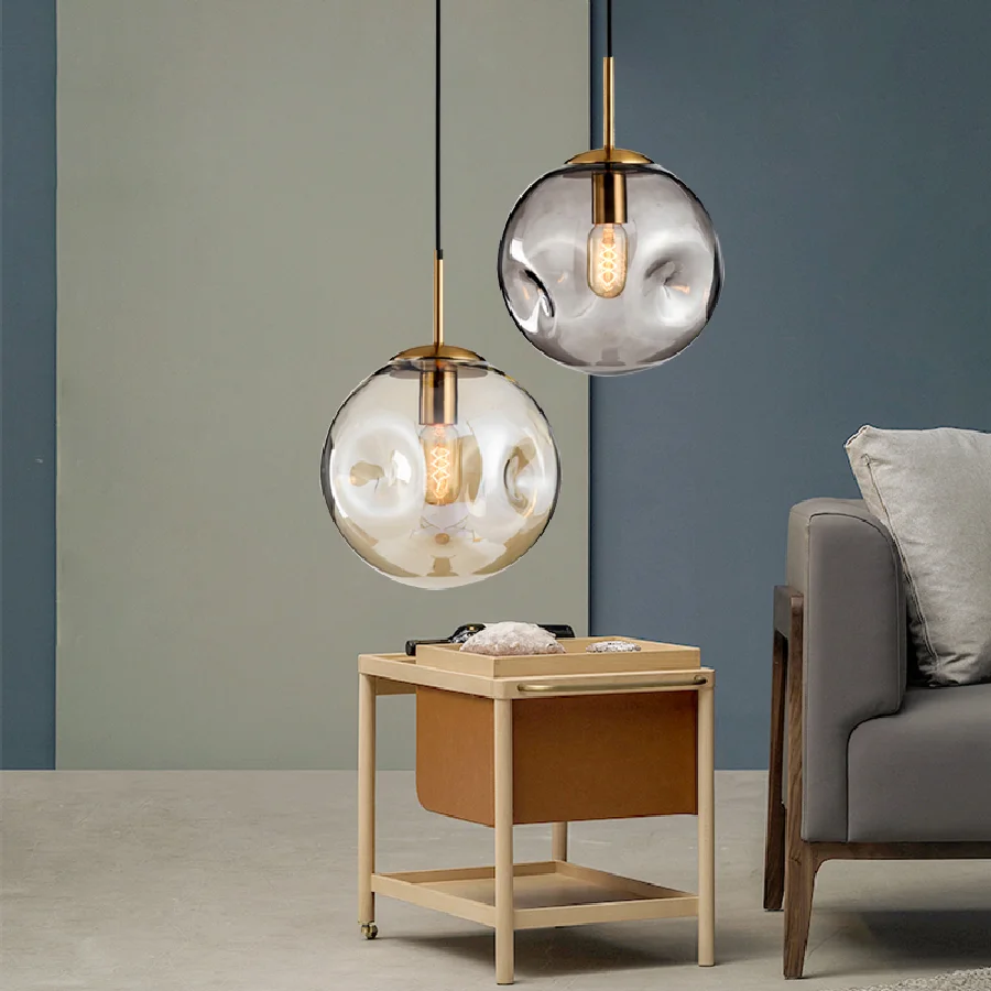 

Modern loft glass ball pendant light LED E27 Nordic hanging lamp with 2 colors for living room restaurant bedroom lobby kitchen