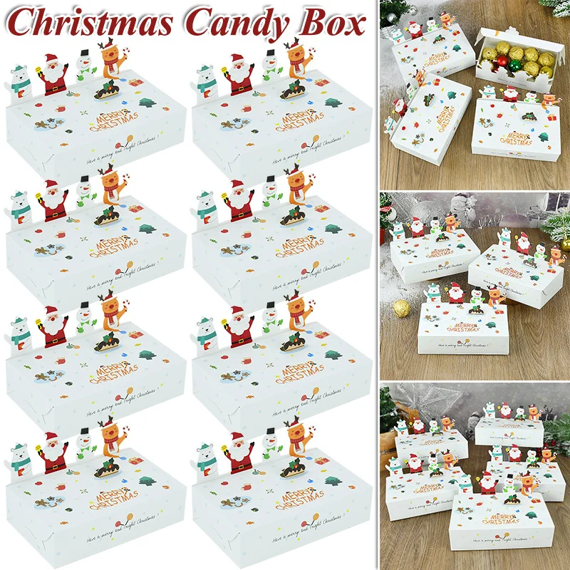 10pcs Christmas Kraft Paper Candy Gift Box Kids Favor Cookie 3D Cute Biscuit Folding Case For Xmas New Year Party Supplies