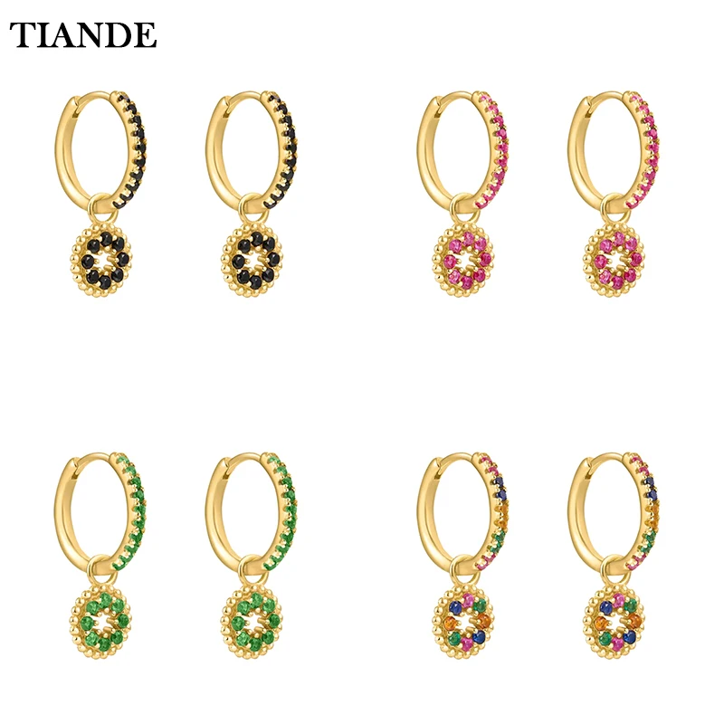 

TIANDE Silver Color Gold Plated Dangle Earrings for Women Colour Zircon Piercing Circle Hoop Drop Earring 2022 Jewelry Wholesale