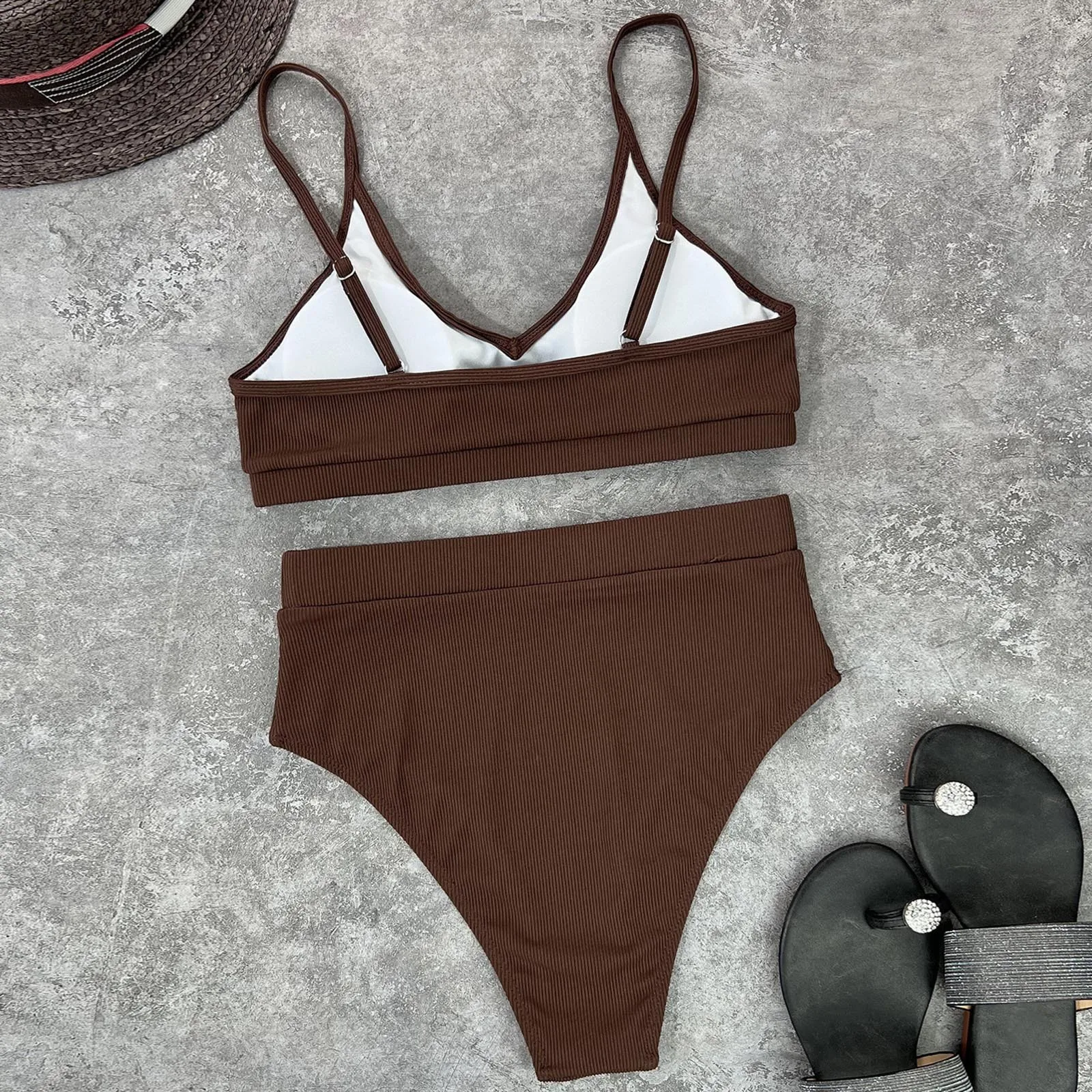 

Womens Bikini Swimsuits Bathing Suits 2 Piece Bikini Set Deep V Neck Mid Waisted Backless Swimwear