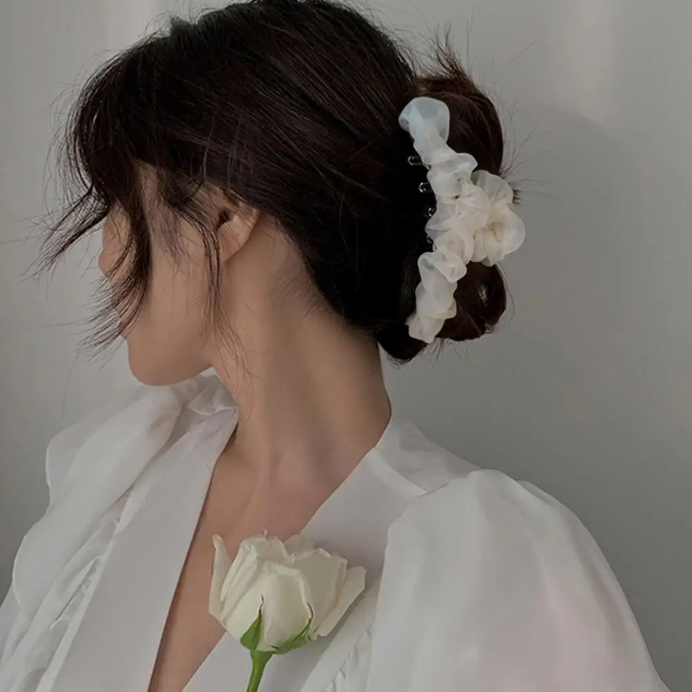 

Korean Style Hair Claw Crossing Teeth Spring Design Pleated Mesh Yarn Decor Large Hair Clip Hair Accessories