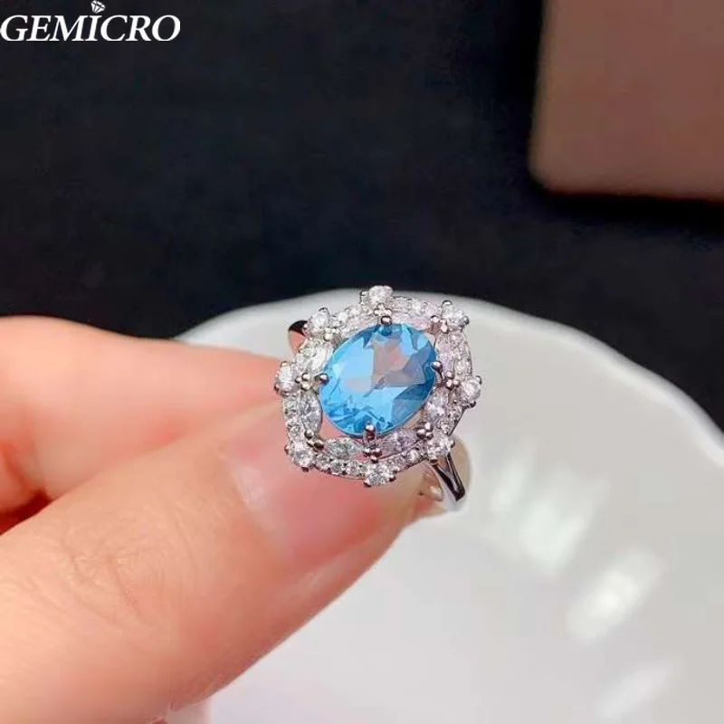 

Gemicro 925 пробы Серебряное кольцо с натуральным голубым топазом/Перидотом/цитрином овальной формы 7*9 мм в качестве камня для помолвки Свадебные украшения