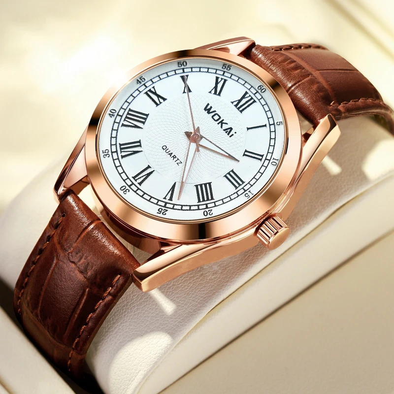 Мужские водонепроницаемые кварцевые часы с ремешком на кожаном ремешке - купить