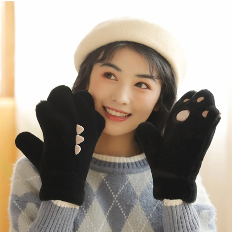 

for Creative Dinosaur Paw Plush Mittens with String Cartoon Fleece Lined Gloves Cold Weather Winter Full Finger Gloves