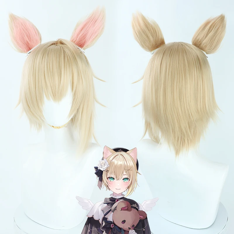 

Vtuber Hololive Kurumi Noah Cosplay Wig Blonde Short with Easr Heat Resistant Synthetic Hair Role Play Halloween Party Carnival