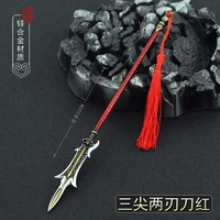 22cm three pointed double edged lance spear polearm ancient chinese metal cold weapon model crafts decoration doll equipment boy