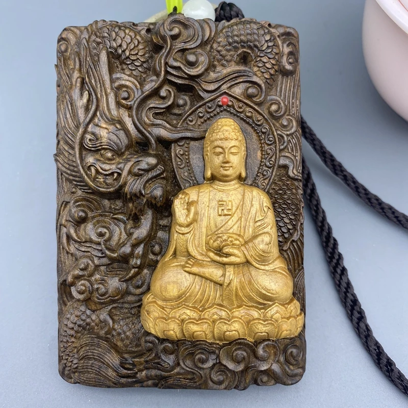 

Chinese zodiac Buddha pendant amitabha Buddha men women carry peace amulet necklace pendant waist wood carving ornaments