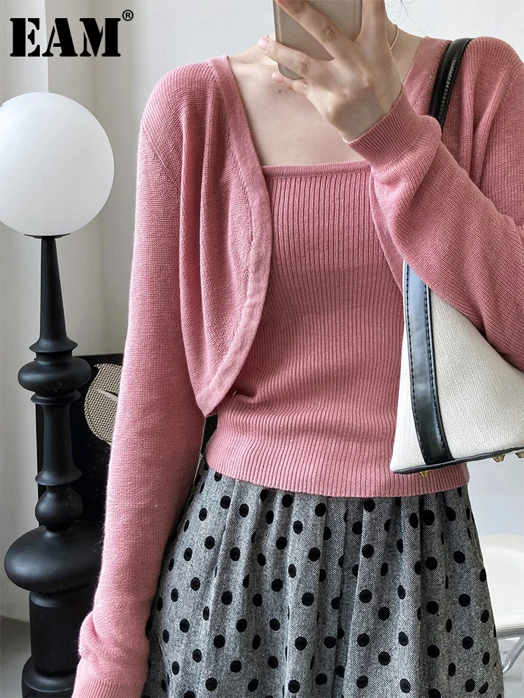 

[EAM] White Elegant Knitting Cardigan Sweater Loose Fit V-Neck Long Sleeve Women New Fashion Tide Autumn Winter 2022 1DF0301