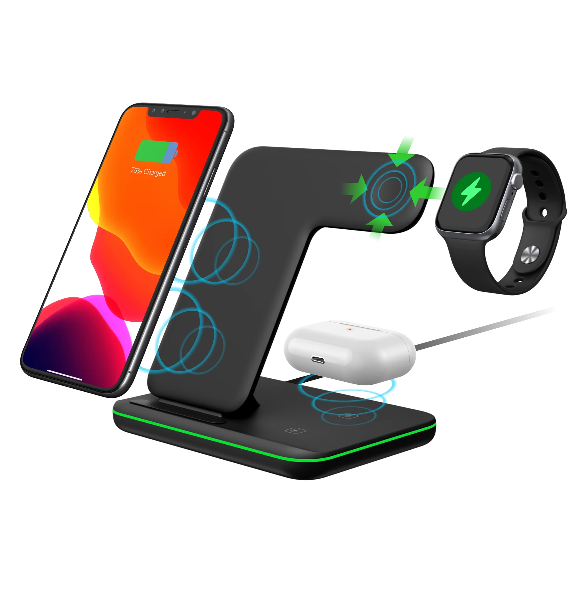 

Fast 15W Qi Wireless Charger Stand For iPhone13 12 11 X Apple Watch 3 in 1 Foldable Charging Dock Station for Airpods Pro Iwatch
