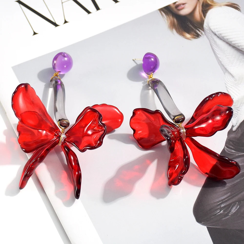 Лидер продаж Элегантные корейские акриловые висячие серьги в виде цветка для