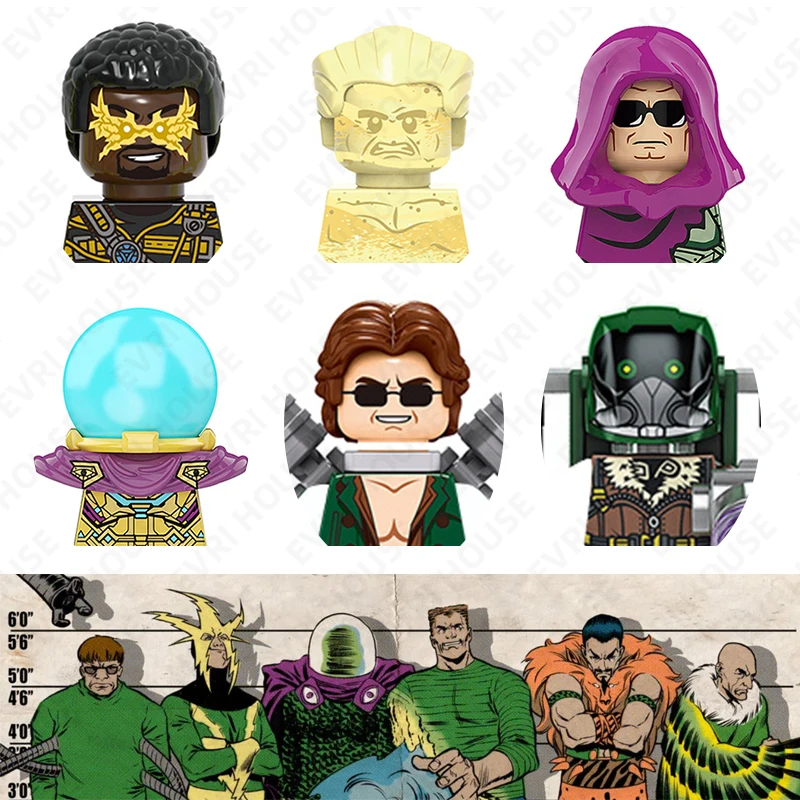 Фигурки героев мультфильма «Супергерои», 6 экшн-фигурок, «Человек-паук», мини-кирпичи, «Доктор Осьминог», «сандмен», электромагнитный симулятор, конструкторы