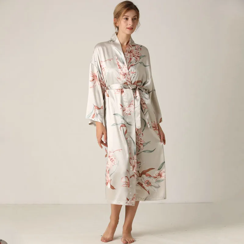 Women 3 Pieces Floral Printed Sleepwear Silk Sling Sleeveless Top Shorts and Maxi Robe Pajamas Set